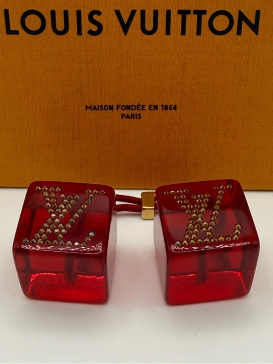 Louis Vuitton Accessories - Louis Vuitton Red Logo Cube Hair Tie with Gold Accents